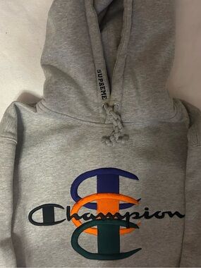 Supreme X Champion Stacked C Hoodie. Med